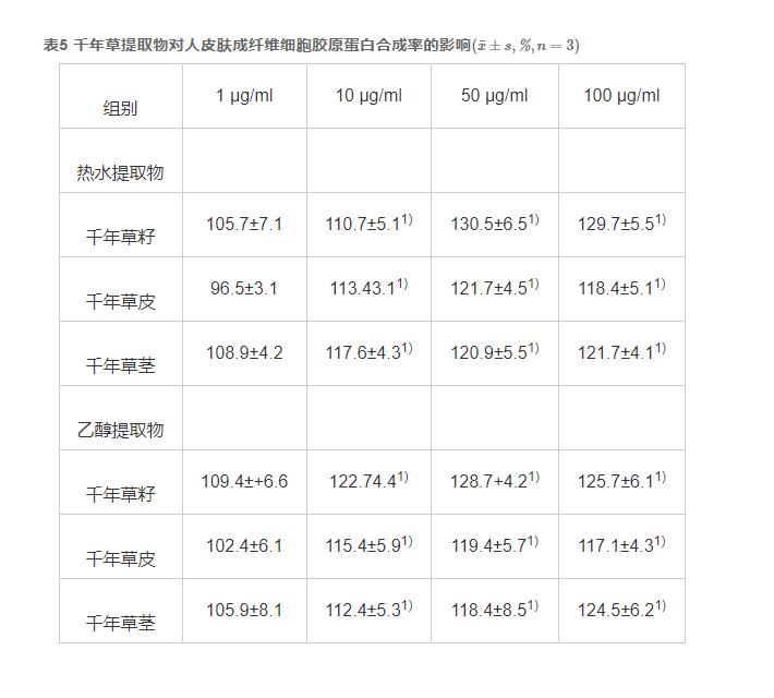 千年草提取物對人成纖維細胞膠原蛋白合成的影響及其抗衰老作用（二）